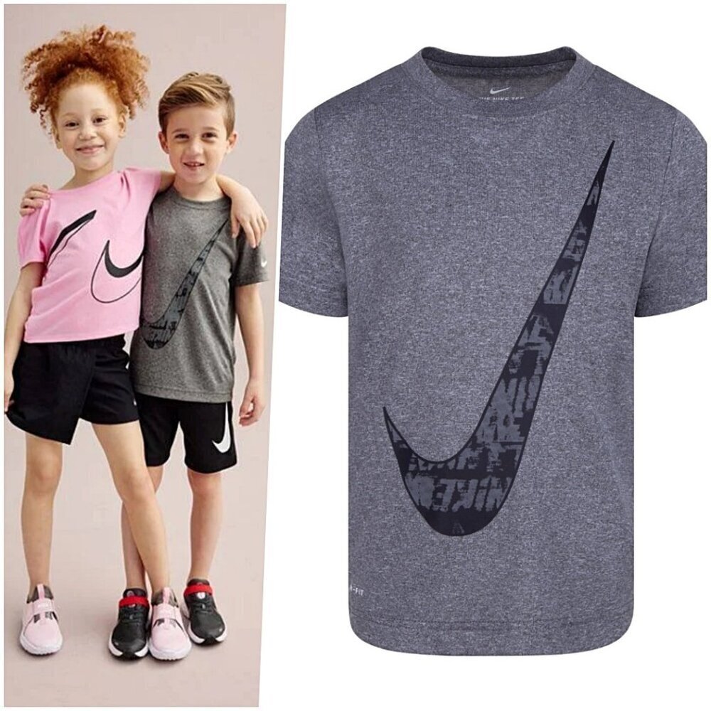 Nike Boys Swoosh Logo Lightweight Dri-FIT Short Sleeve Tee Gray XS 3Y 4Y